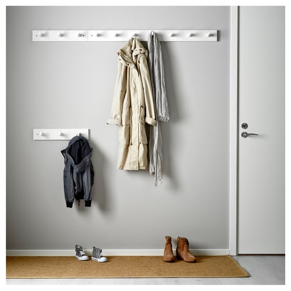 KUBBIS rack with 3 hooks, white, 45x9x10 cm