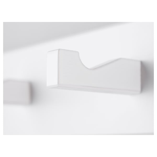 KUBBIS rack with 3 hooks, white, 45x9x10 cm