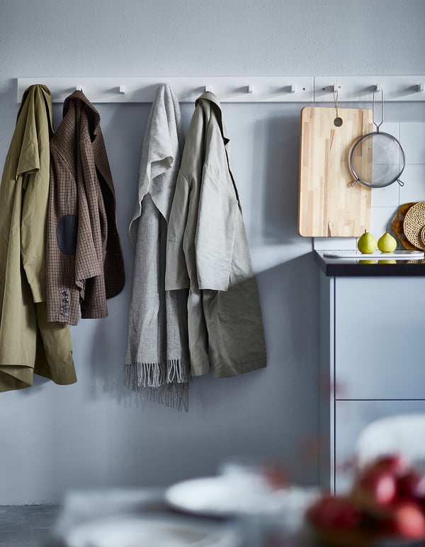 KUBBIS rack with 3 hooks, white, 45x9x10 cm