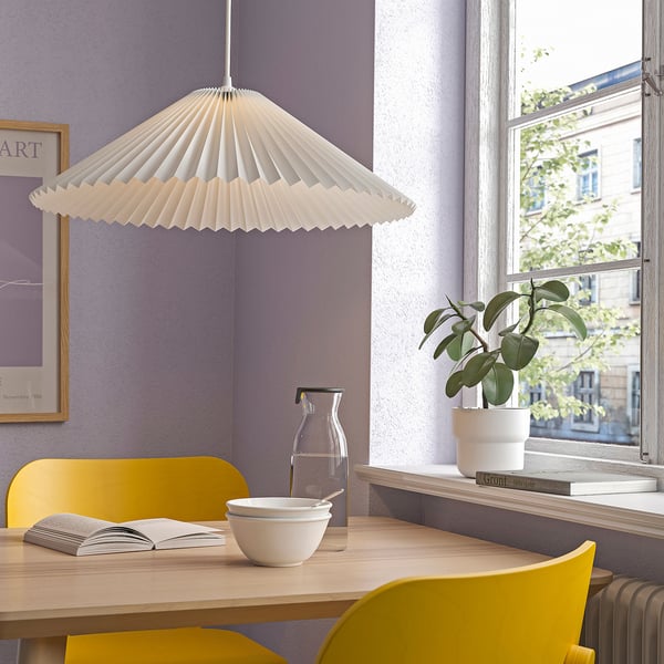 KUDDLAVA pendant lamp shade, pleated white, 59 cm
