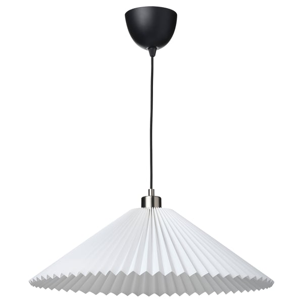 KUDDLAVA / SKAFTET pendant lamp, pleated white, 59 cm