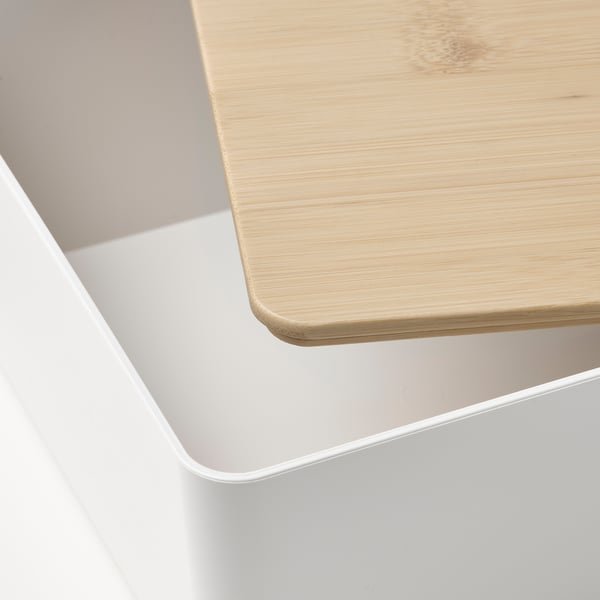 KUGGIS - KUGGIS Box with lid, white/bamboo, 18x26x8 cm