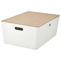 KUGGIS - Container with lid, white/bamboo,37x54x21 cm