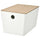 KUGGIS - KUGGIS Box with lid, white/bamboo, 18x26x15 cm