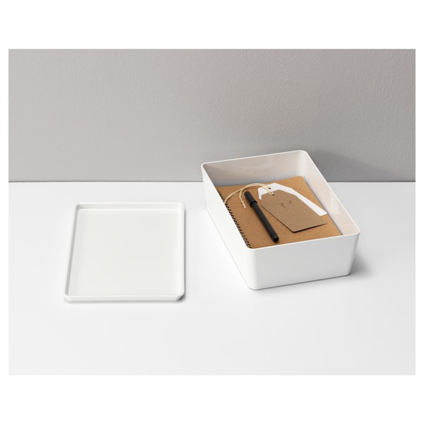 KUGGIS - Container with lid, white,18x26x8 cm