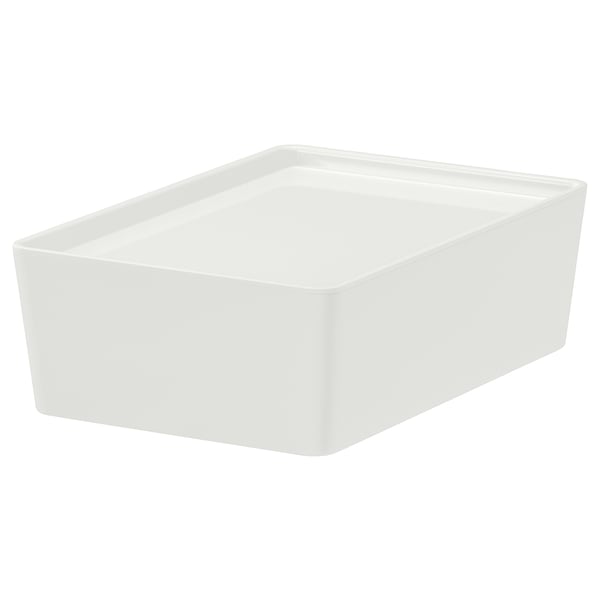 KUGGIS box with lid, white, 18x26x8 cm