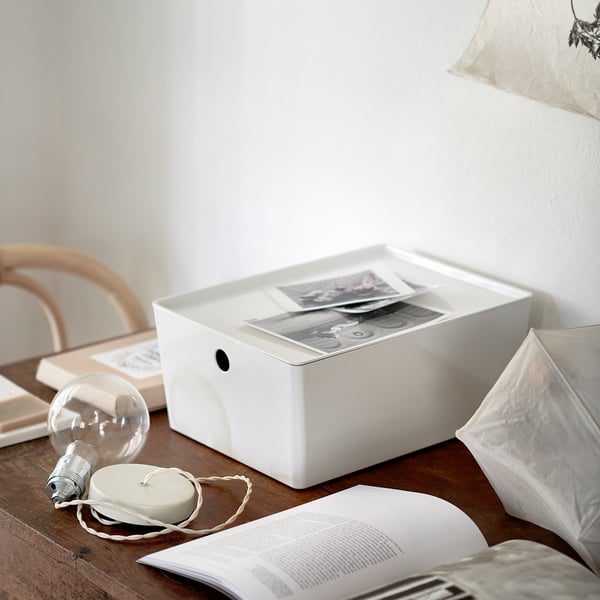KUGGIS box with lid, white, 26x35x15 cm