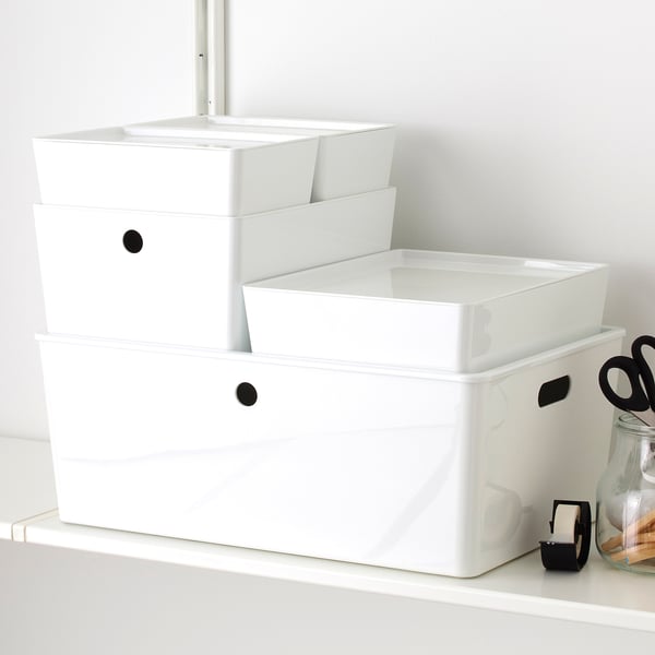KUGGIS box with lid, white, 26x35x15 cm