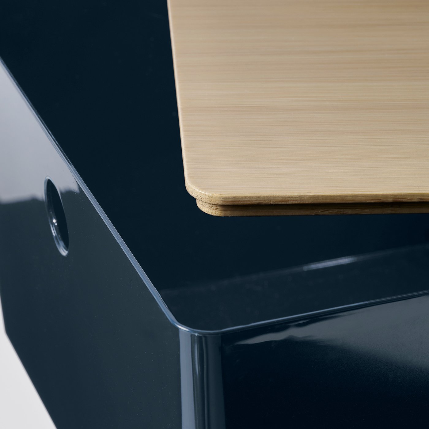 KUGGIS box with lid, black-blue/bamboo, 26x15x35 cm