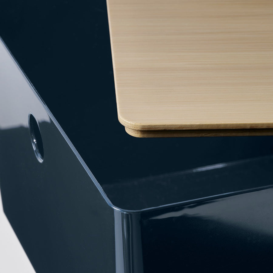 KUGGIS box with lid, black-blue/bamboo, 26x15x35 cm