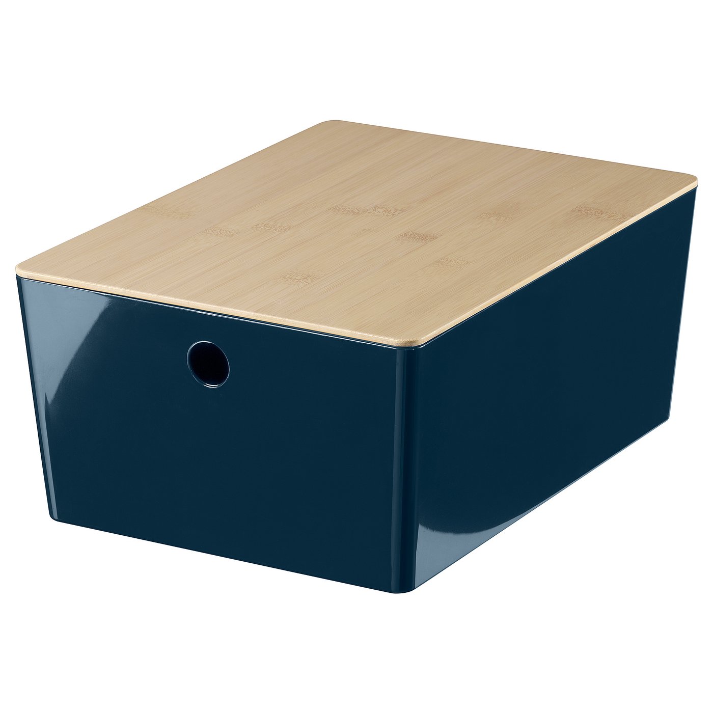 KUGGIS box with lid, black-blue/bamboo, 26x15x35 cm