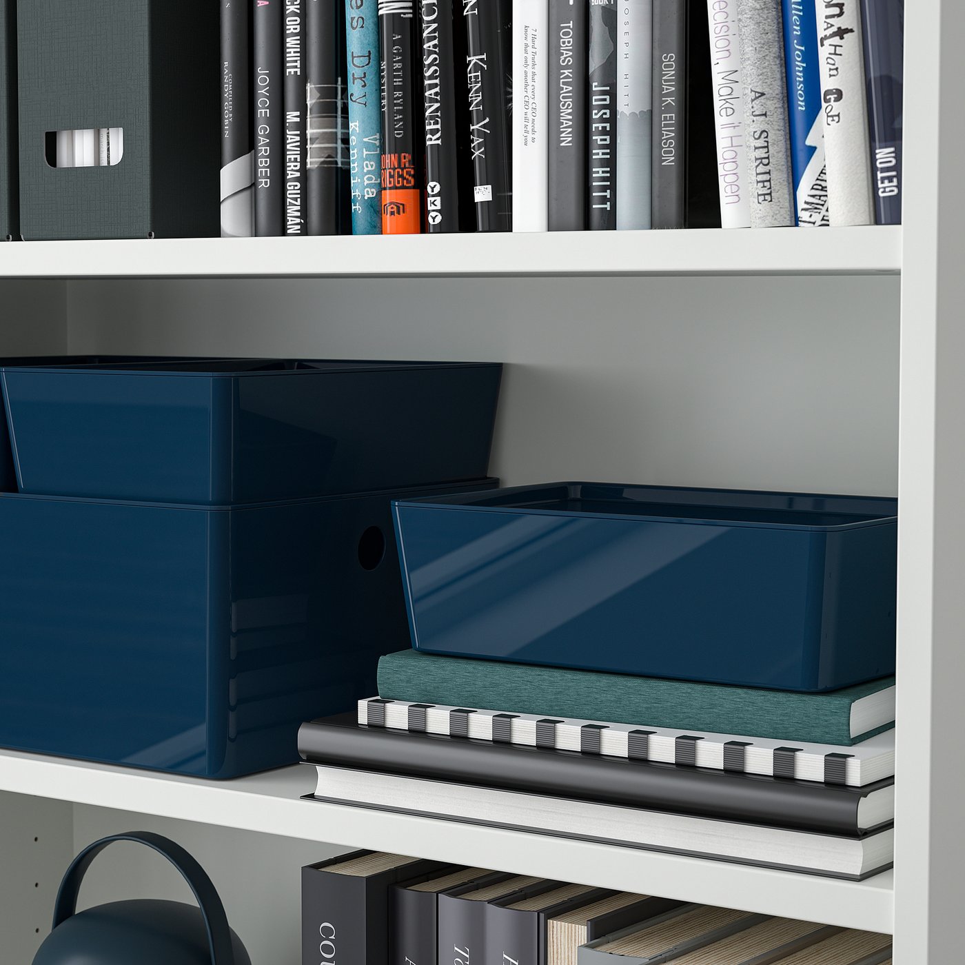 KUGGIS box with lid, black-blue, 18x8x26 cm