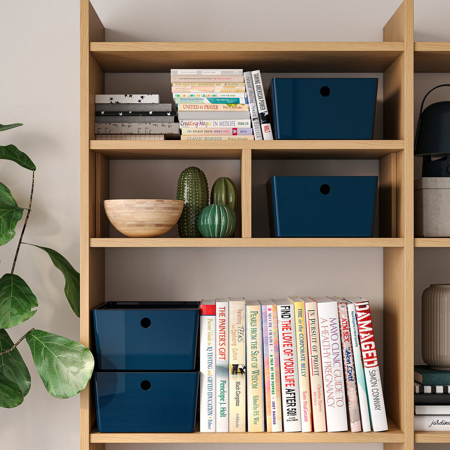 KUGGIS box with lid, black-blue, 26x15x35 cm