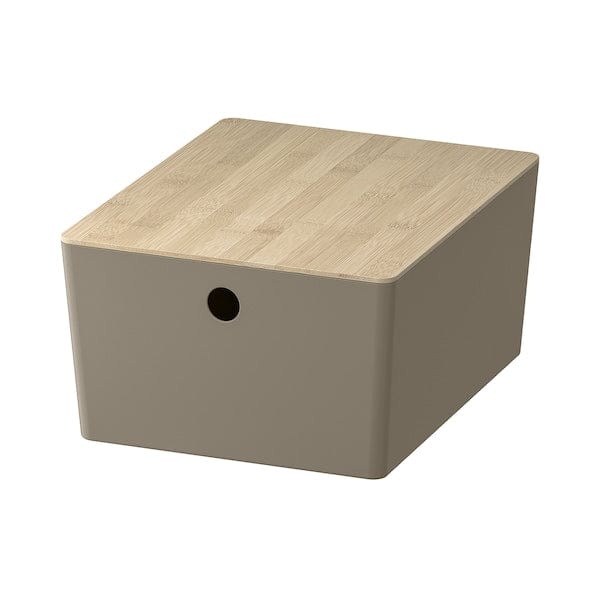 Ikea KUGGIS - Container with lid, dark grey/beige/bamboo,26x35x15 cm