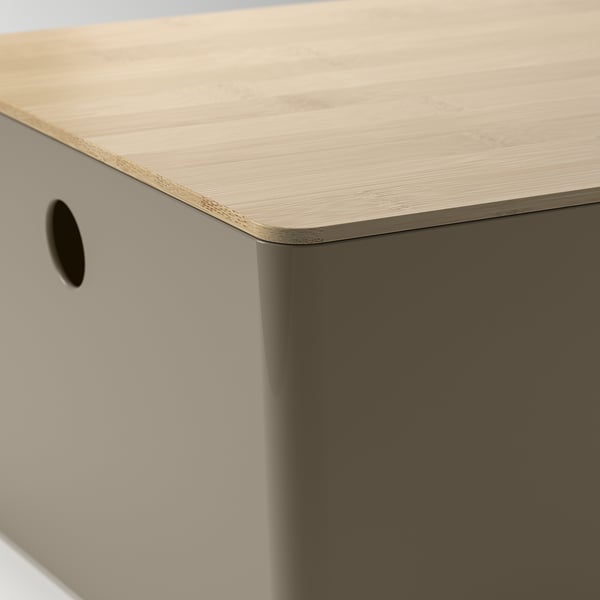 KUGGIS - KUGGIS Box with lid, dark grey-beige/bamboo, 26x35x15 cm