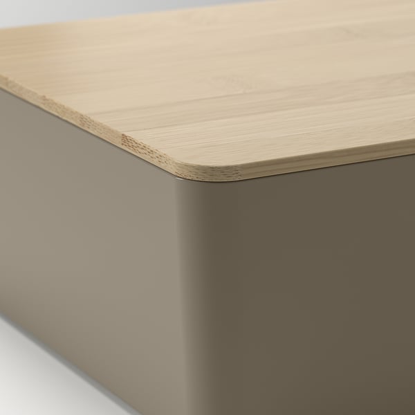 KUGGIS - KUGGIS Box with lid, dark grey-beige/bamboo, 18x26x8 cm