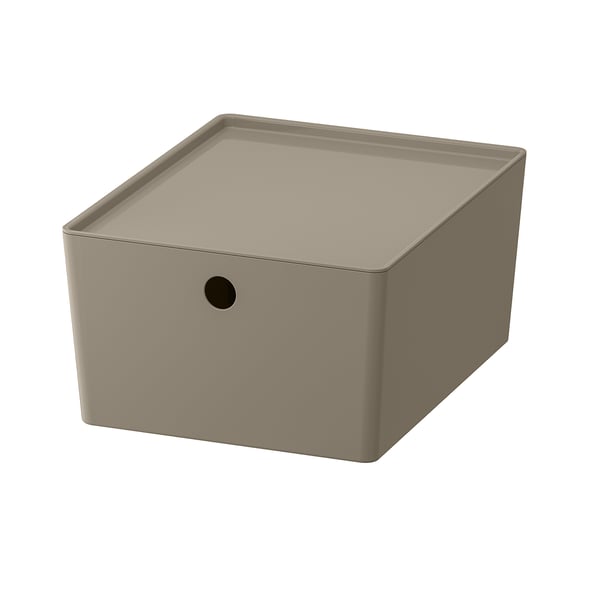 KUGGIS - KUGGIS Box with lid, dark grey-beige, 26x35x15 cm