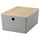 KUGGIS - Container with lid, light grey/amber,26x35x15 cm