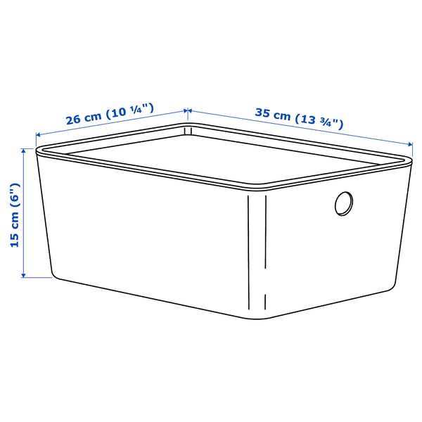 KUGGIS box with lid, light grey, 26x35x15 cm