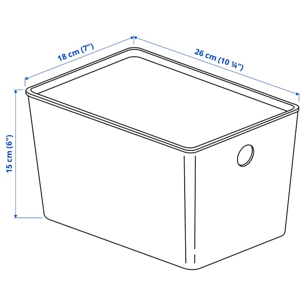 KUGGIS box with lid, light grey, 18x26x15 cm