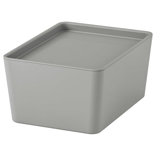 KUGGIS - Container with lid, light grey,13x18x8 cm