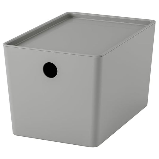 KUGGIS - KUGGIS Box with lid, light grey, 18x26x15 cm