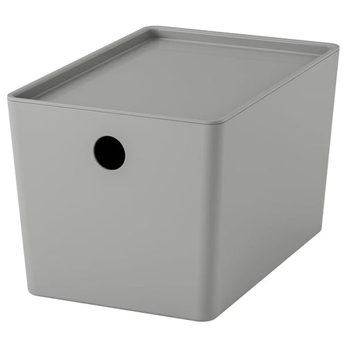 KUGGIS - Container with lid, light grey, 18x26x15 cm - Depth: 26 cmHeight: 15 cmWidth: 18 cm