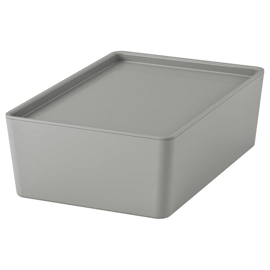 KUGGIS - Container with lid, light grey,18x26x8 cm