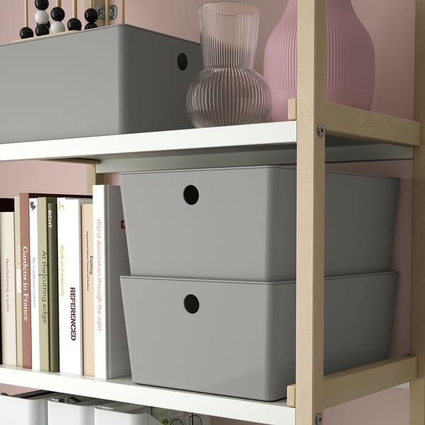 KUGGIS - KUGGIS Box with lid, light grey, 26x35x15 cm
