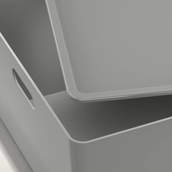 KUGGIS box with lid, light grey, 37x54x21 cm