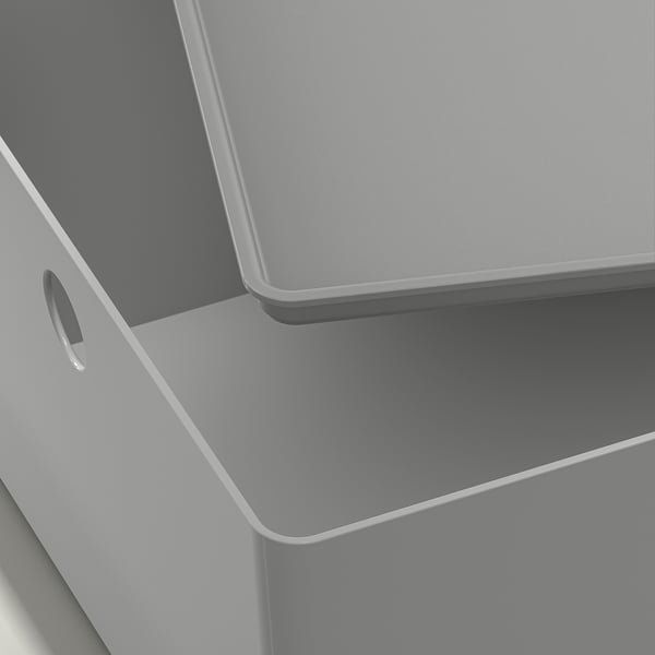 KUGGIS box with lid, light grey, 26x35x15 cm