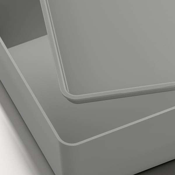 KUGGIS - KUGGIS Box with lid, light grey, 18x26x8 cm
