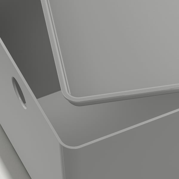 KUGGIS box with lid, light grey, 18x26x15 cm