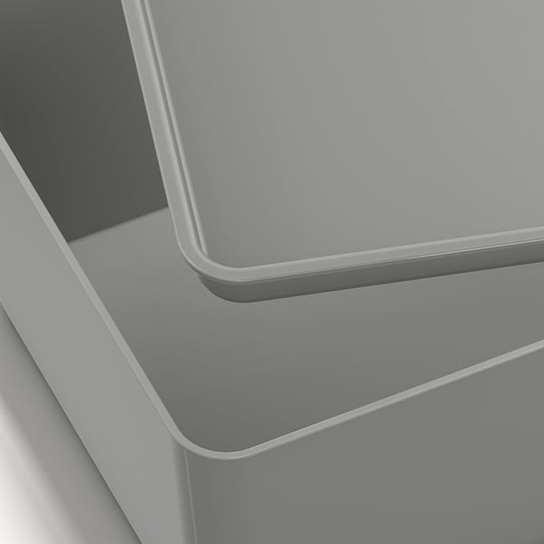 KUGGIS box with lid, light grey, 13x18x8 cm