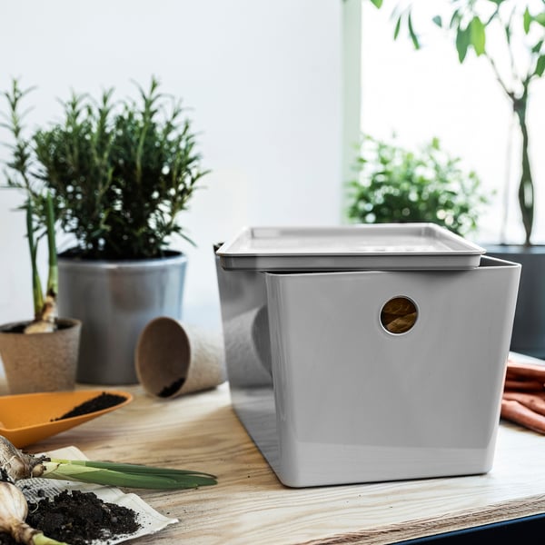 KUGGIS - KUGGIS Box with lid, light grey, 18x26x15 cm