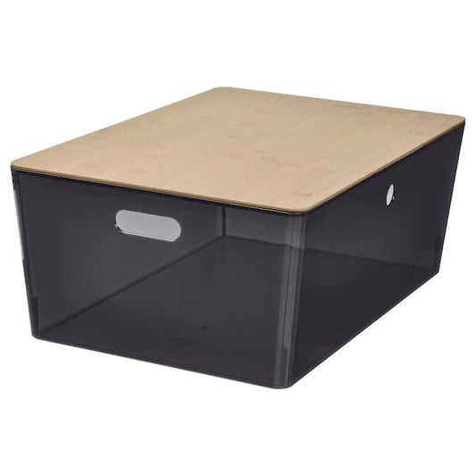 Ikea KUGGIS - Box with lid, transparent black/bamboo, 37x54x21 cm