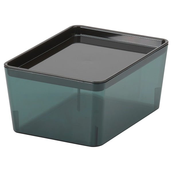 KUGGIS - Box with lid, transparent black, 13x18x8 cm