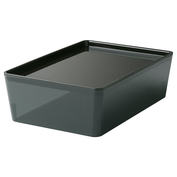 KUGGIS - Box with lid, transparent black, 18x26x8 cm