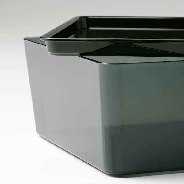 KUGGIS - Container with lid, black transparent,18x26x8 cm
