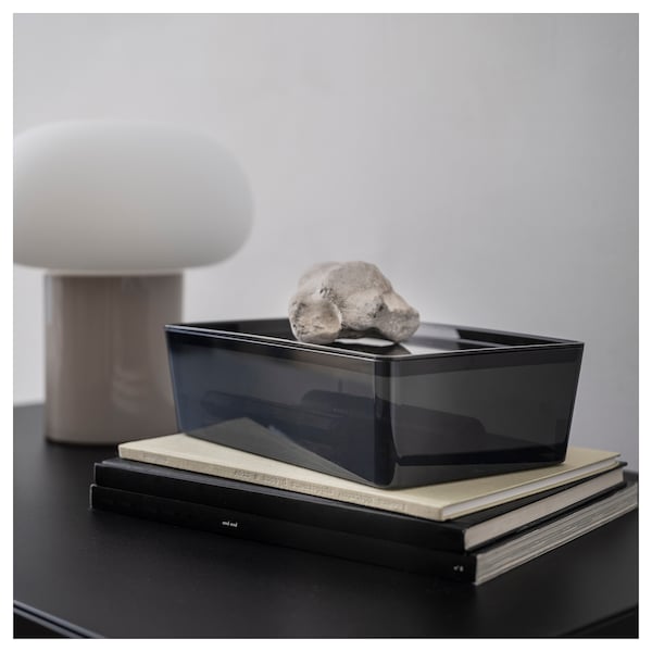 KUGGIS - Box with lid, transparent black, 18x26x8 cm