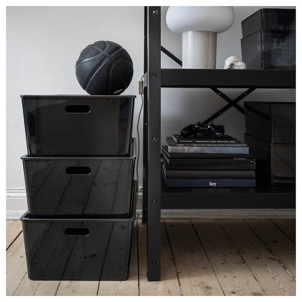 Ikea KUGGIS - Box with lid, transparent black, 37x54x21 cm