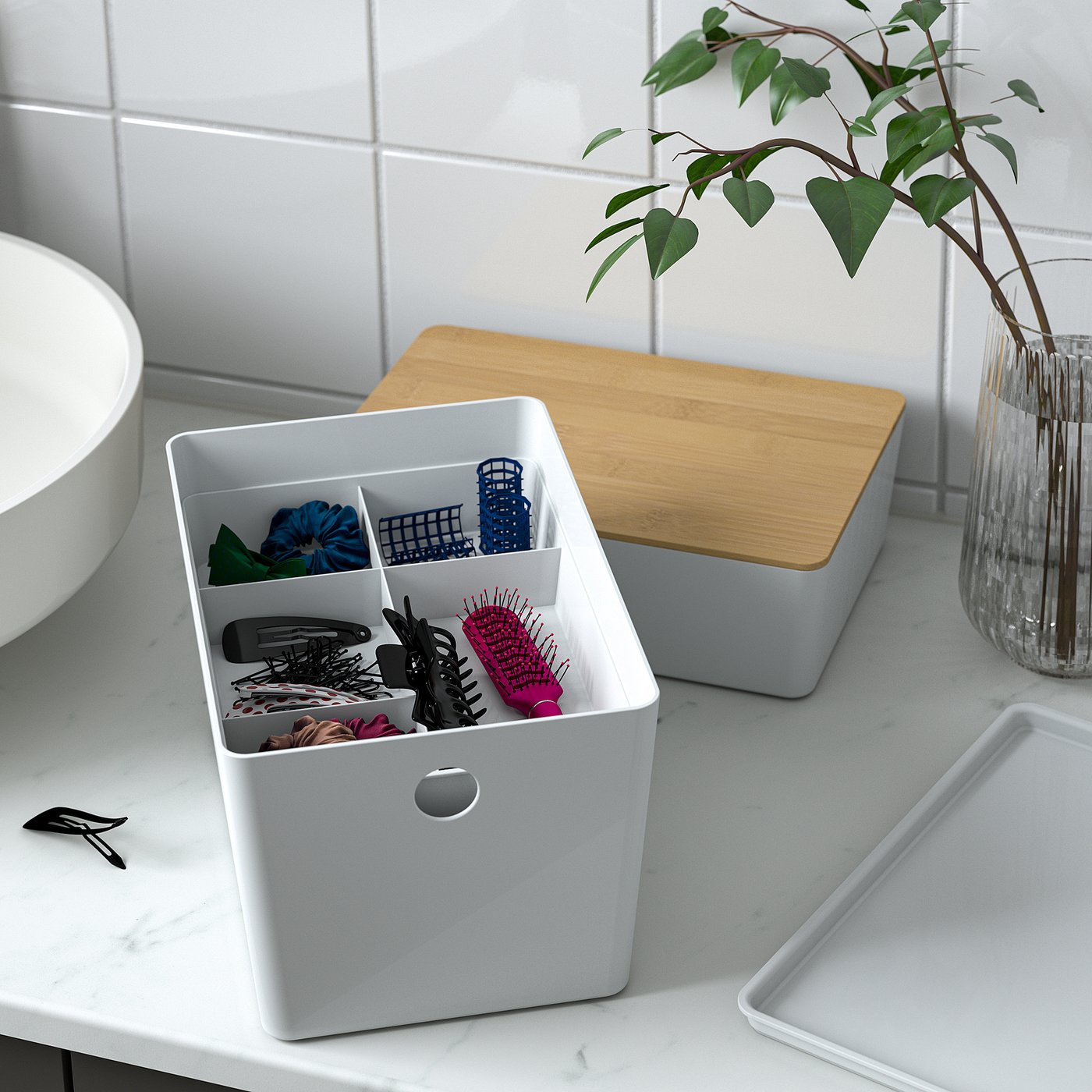 KUGGIS insert with 5 compartments, white, 26x17 cm