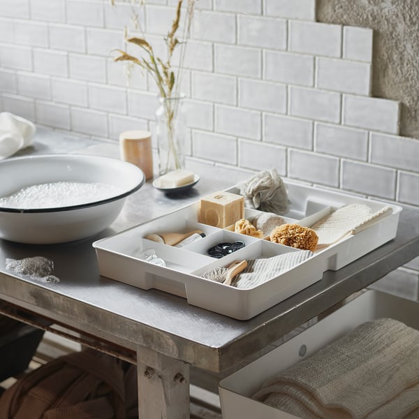 KUGGIS insert with 8 compartments, white, 53x36 cm