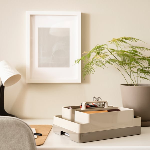 KUGGIS desk organiser set, 2 pieces, grey-beige/dark grey-beige, 26x35x16 cm
