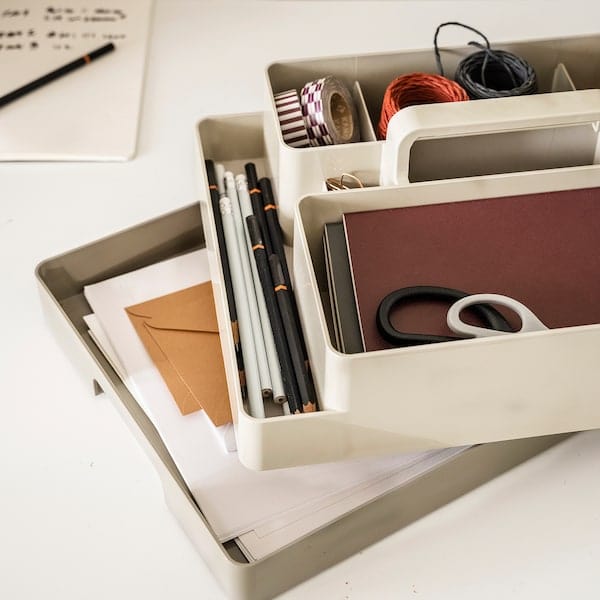 Ikea KUGGIS - Desk organiser set, 2 pieces, grey-beige/dark grey-beige, 26x35x16 cm