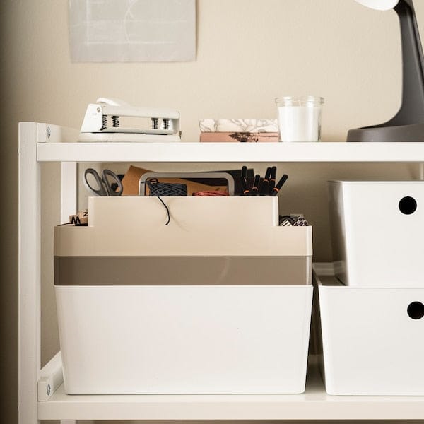 Ikea KUGGIS - Desk organiser set, 2 pieces, grey-beige/dark grey-beige, 26x35x16 cm