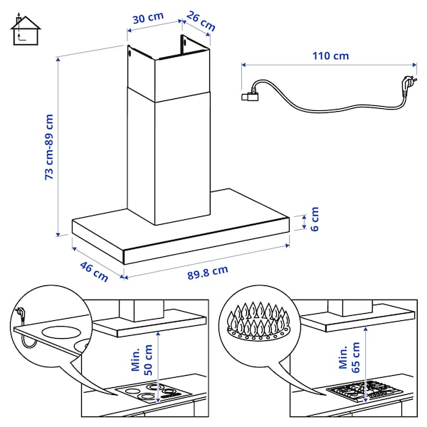 KULINARISK Hood to be fixed to the wall - stainless steel/glass , 90 cm