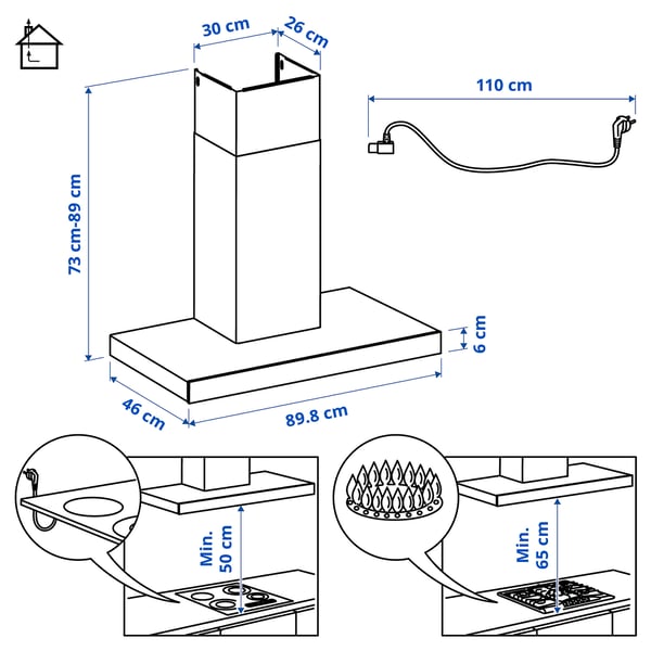 KULINARISK wall mounted extractor hood, stainless steel/glass, 90 cm