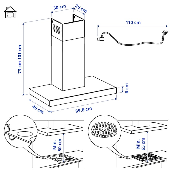 KULINARISK Hood to be fixed to the wall - stainless steel/glass , 90 cm