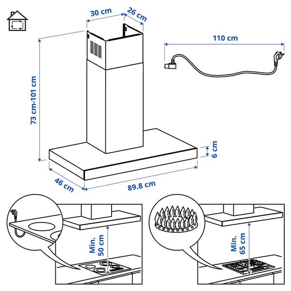 KULINARISK wall mounted extractor hood, stainless steel/glass, 90 cm